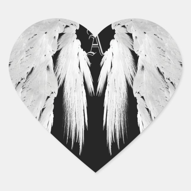 ANGEL WINGS Grey Touched Feathers Custom Monogram Heart Sticker (Front)