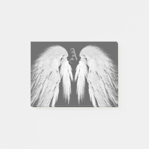 ANGEL WINGS Grey Touched Feathers Custom Monogram Post-it Notes