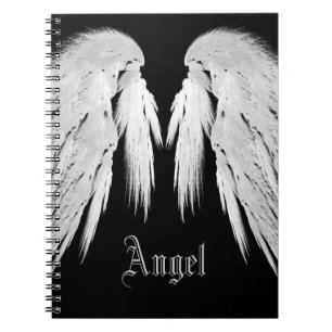 ANGEL WINGS Grey Touched Feathers Custom Name Notebook