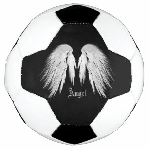 ANGEL WINGS Grey Touched Feathers Custom Name Soccer Ball