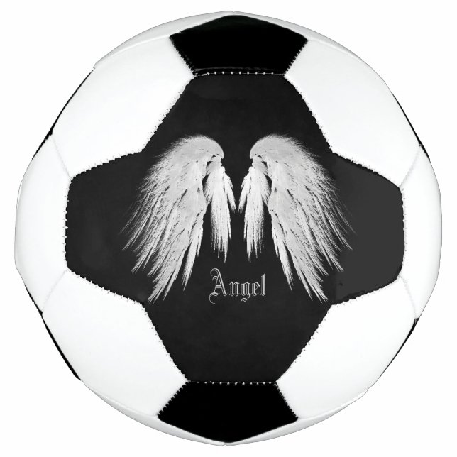 ANGEL WINGS Grey Touched Feathers Custom Name Soccer Ball (Front)