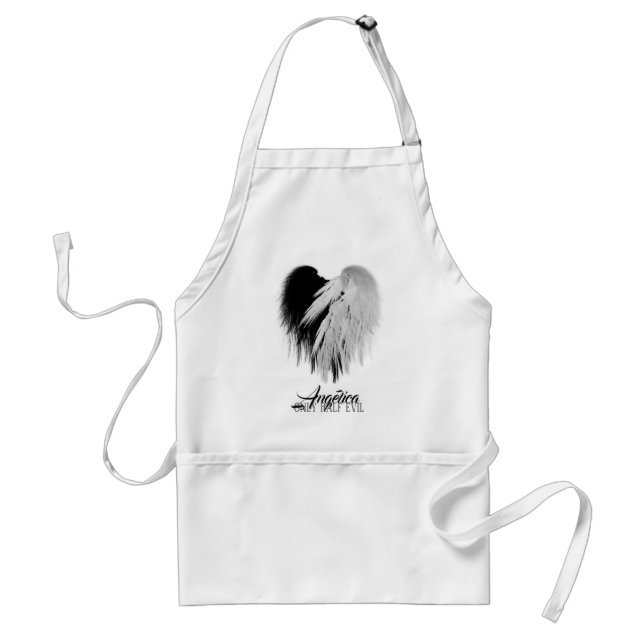 ANGEL WINGS HEART Black+White Only Half Evil Funny Standard Apron (Front)