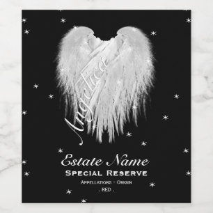 ANGEL WINGS Heart Starry Night Black Wine Label