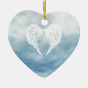 Angel Wings in Cloudy Blue Sky Ceramic Tree Decoration