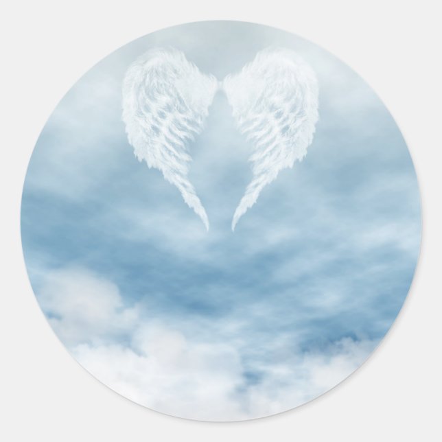 Angel Wings in Cloudy Blue Sky Classic Round Sticker (Front)