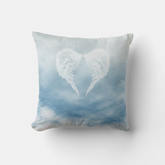 Angel Wings in Cloudy Blue Sky Cushion (Front)