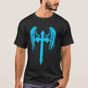 Angel Wings Jesus Christ Cross Christian Light Blu T-Shirt