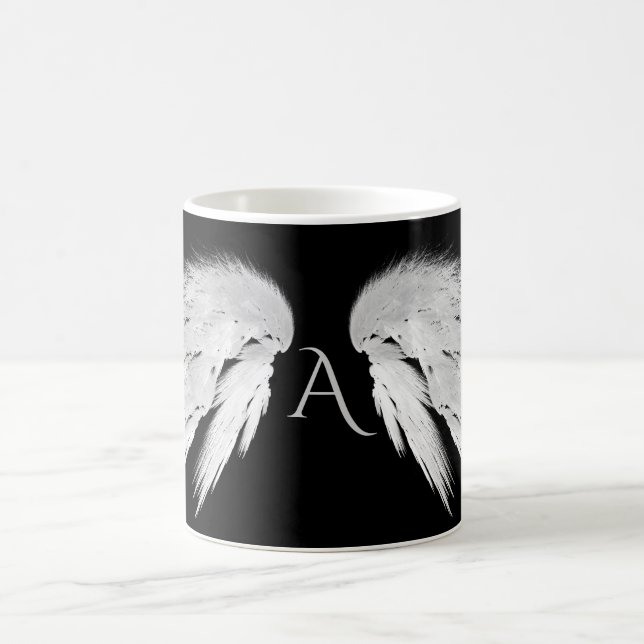 ANGEL WINGS Monogram Black Coffee Mug (Center)