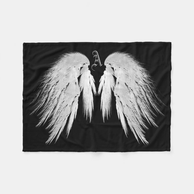 ANGEL WINGS Monogram Black Fleece Blanket (Front (Horizontal))