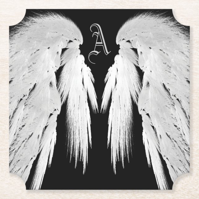 ANGEL WINGS Monogram Black Paper Coaster (Front)
