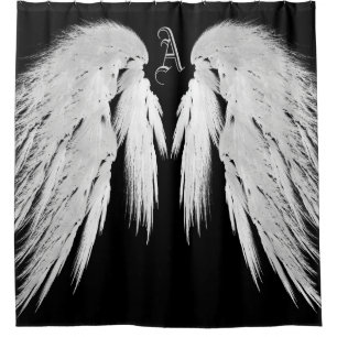 ANGEL WINGS Monogram Black Shower Curtain
