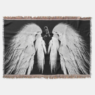 ANGEL WINGS Monogram Black Throw Blanket