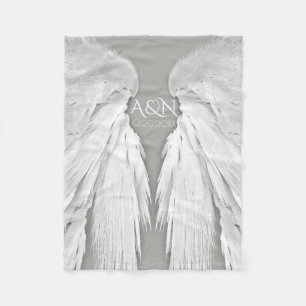 ANGEL WINGS Monogram Elegant Grey Fleece Blanket