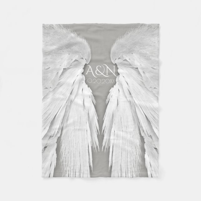 ANGEL WINGS Monogram Elegant Grey Fleece Blanket (Front)