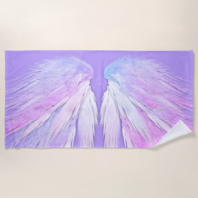 ANGEL WINGS Monogram Fairy Purple Beach Towel (Front)