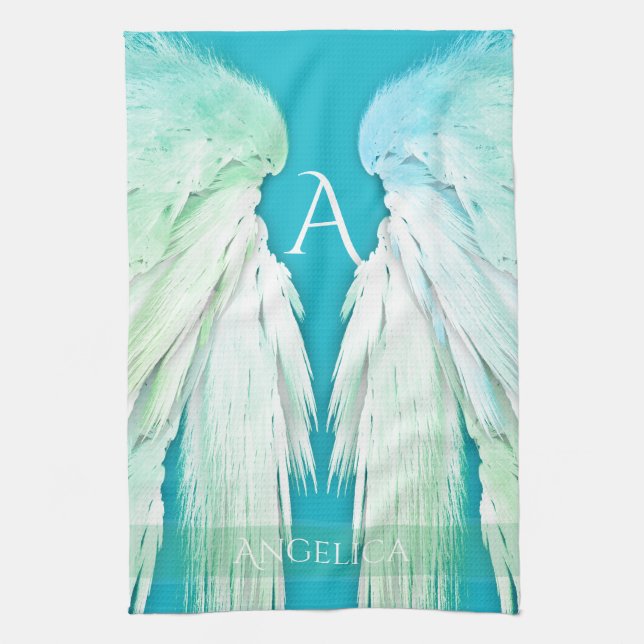 ANGEL WINGS Monogram Name Fresh Ombre Tea Towel (Vertical)