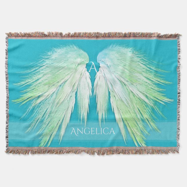 ANGEL WINGS Monogram Name Fresh Ombre Throw Blanket (Front)