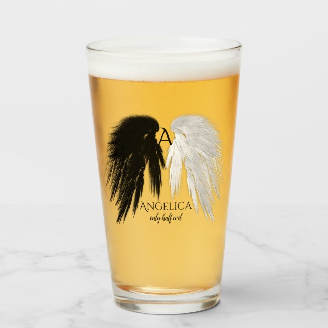 ANGEL WINGS Monogram 'Only Half Evil' Funny Glass (Front Filled)