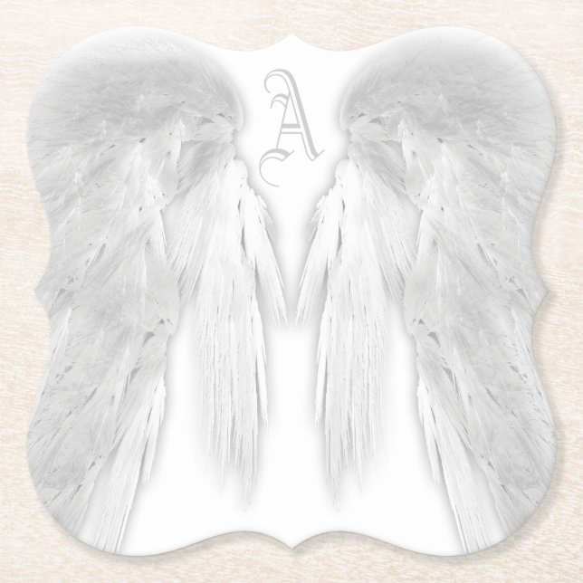 ANGEL WINGS Monogram White Paper Coaster (Front)