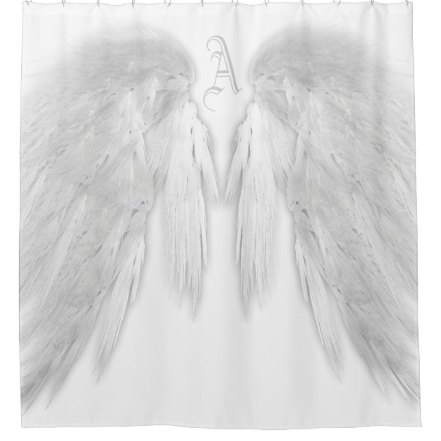 ANGEL WINGS Monogram White Shower Curtain (Front)