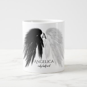 ANGEL WINGS 'Only Half Evil' Monogram Funny Large Coffee Mug