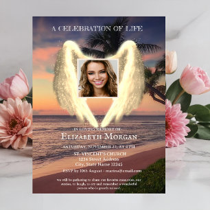 Angel Wings Palm Sunset Photo Celebration Of Life Invitation