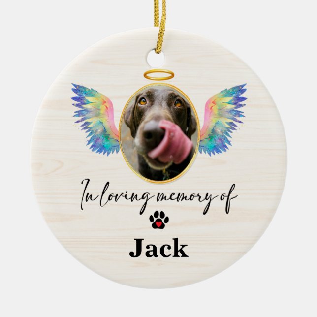 Angel Wings Personalised Dog Memorial Ceramic Ornament (Front)