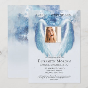 Angel Wings Photo Blue Celebration Of Life Invitation