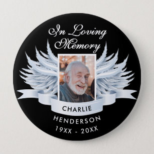 Angel Wings Photo Loving Memory Funeral/Memorial 10 Cm Round Badge