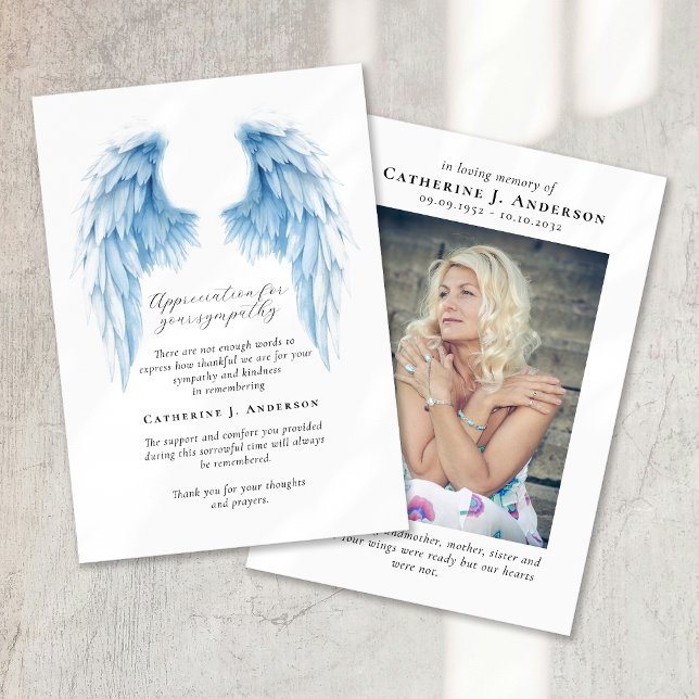 Angel Wings Photo Sympathy Funeral Memorial Thank You Card (Creator Uploaded)