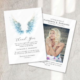 Angel Wings Photo Sympathy Funeral Memorial Thank You Card
