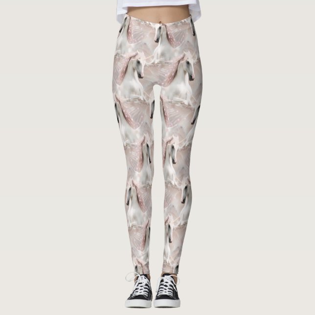 Angel Wings Pink Unicorn with Sparkles Leggings (Front)