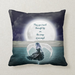 Angel Wings Quote Full Moon over Ocean Personalise Cushion