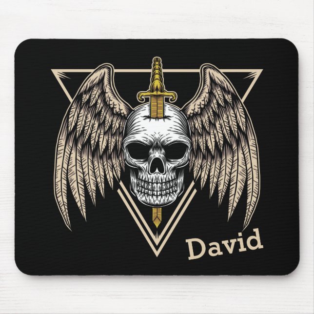 Angel Wings, Skull and Sword Mouse Pad (Front)
