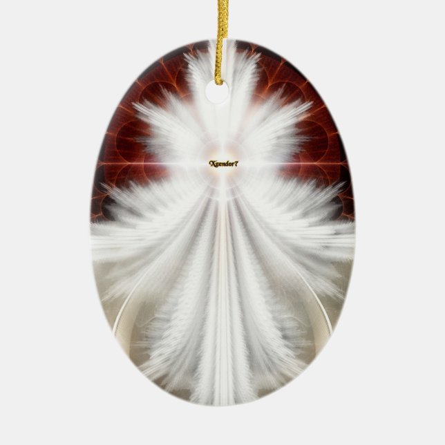 Angel Wings Snowflake Fractal Art Ceramic Ornament (Front)