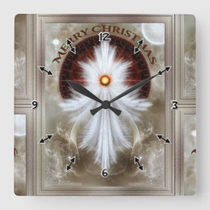 Angel Wings Snowflake Merry Christmas Square Wall Clock