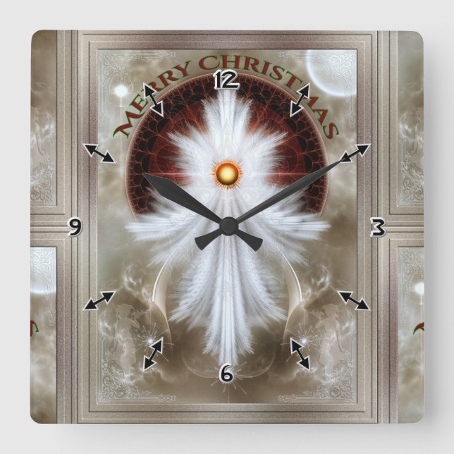 Angel Wings Snowflake Merry Christmas Square Wall Clock (Front)