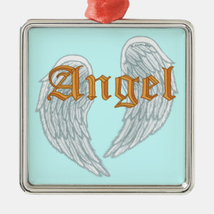 Angel Wings square metal ornament