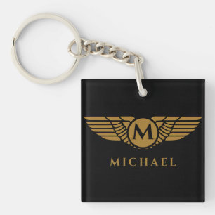 Angel wings vintage golden name initial monogram key ring