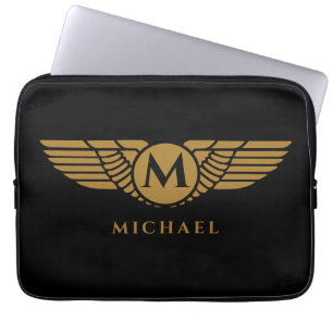 Angel Wings Vintage Golden Name Initial Monogram Laptop Sleeve