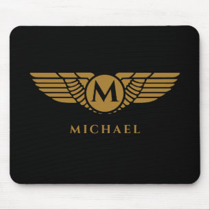 Angel Wings Vintage Golden Name Initial Monogram Mouse Pad
