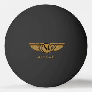 Angel wings vintage golden name initial monogram ping pong ball