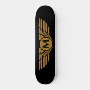 Angel wings vintage golden name initial monogram skateboard