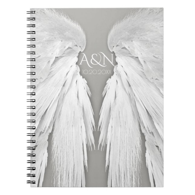 ANGEL WINGS Wedding Initials Elegant Grey Notebook (Front)