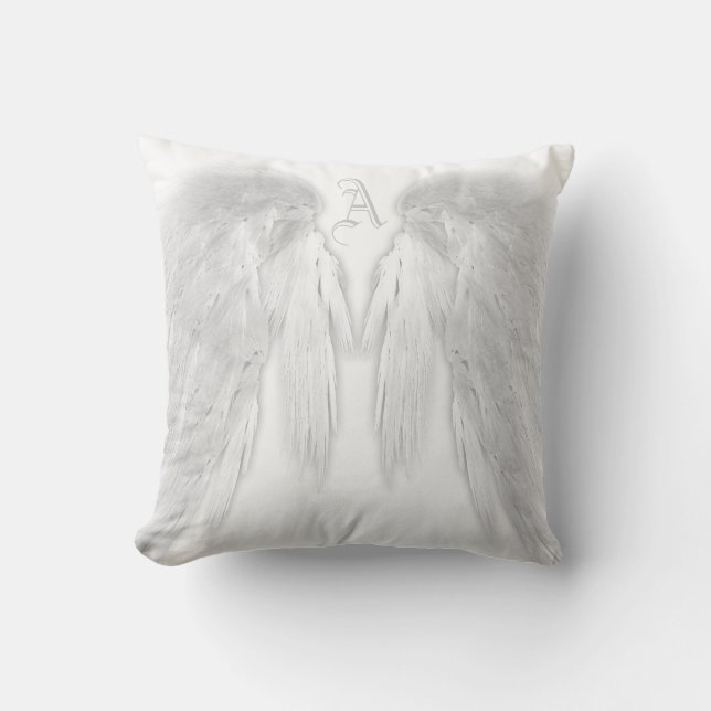 ANGEL WINGS White Custom Monogram Cushion (Front)