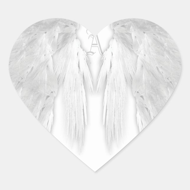 ANGEL WINGS White Custom Monogram Heart Sticker (Front)