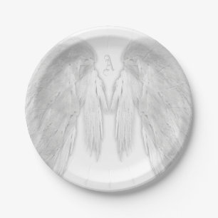 ANGEL WINGS White Custom Monogram Paper Plate