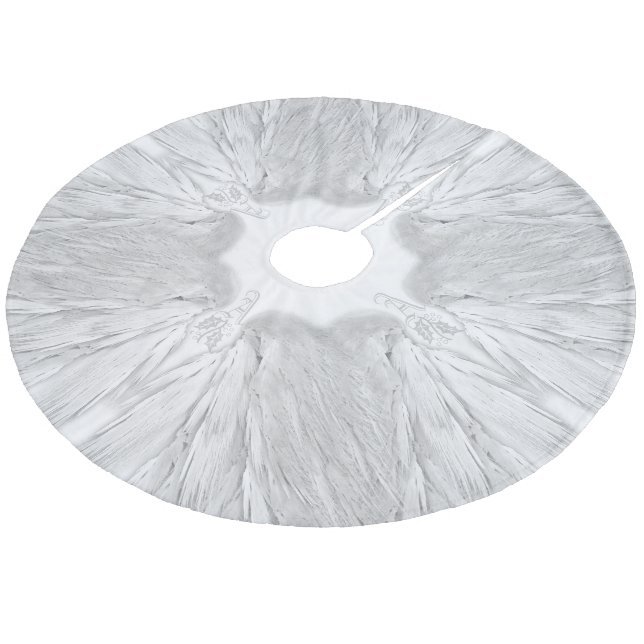 ANGEL WINGS White Heavenly Holly Monogram Fleece Tree Skirt (Angled)
