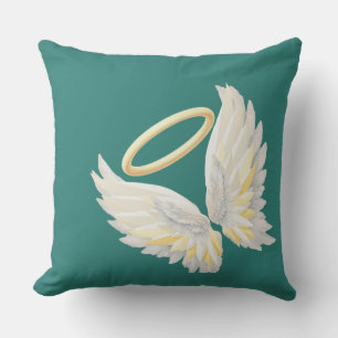 Angel Wings with Golden Halo Aesthetic Throw Pill Cushion