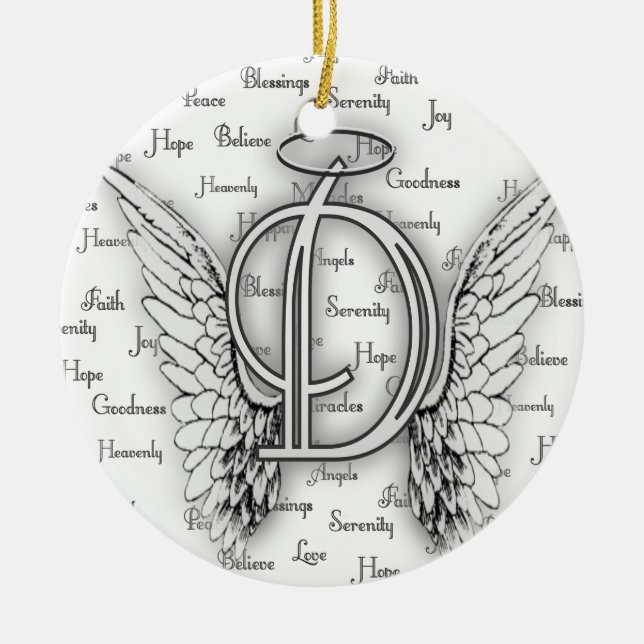 Angel Wings with Positive Words Monogram D Ceramic Ornament (Front)